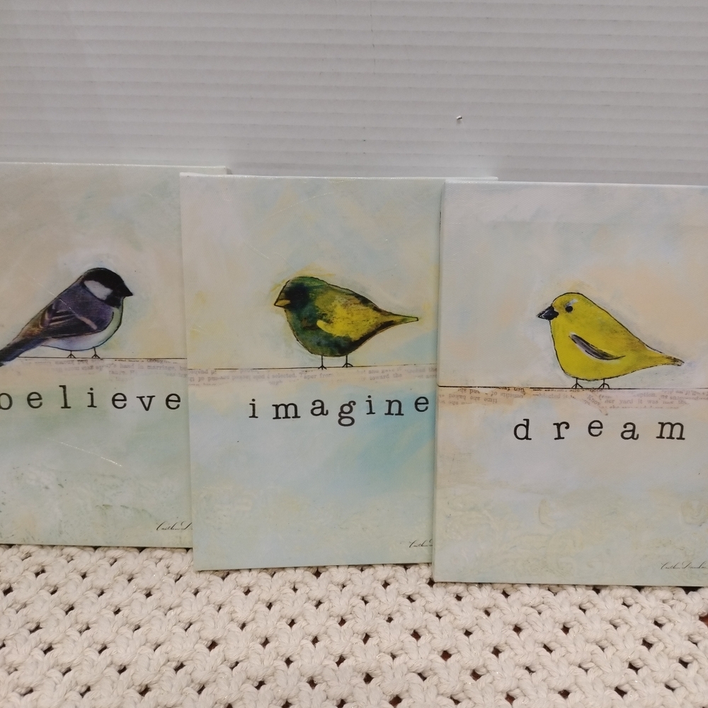 Set Of 3 Bird Themed Inspirational Canvas By Caitlin Dundon 6.5"X8.5"